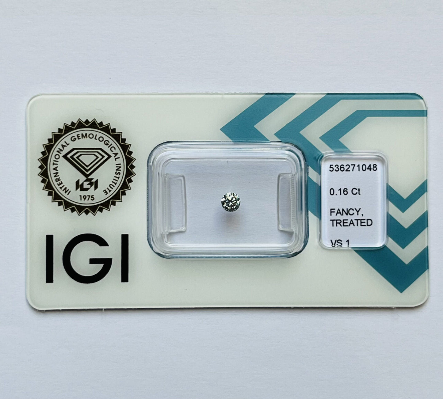 0.16ct Round Natural Diamond (Colour Fancy Green Blue, Clarity VS1, Cut EX, IGI Certified)